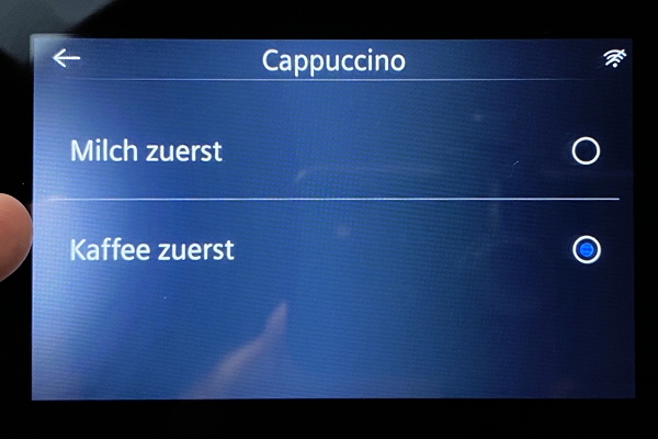 Siemens EQ.700 Display Milchreihenfolge Cappuccino